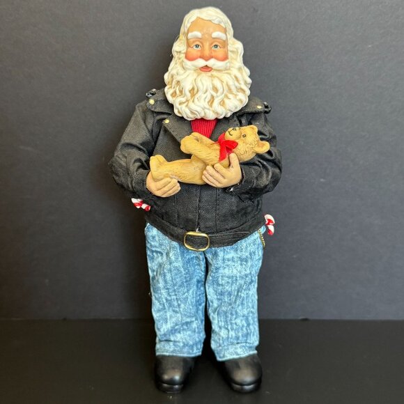 1997 Clothtique Possible Dreams Easy Ridin Santa Figure In Biker Jacket & Jeans - Picture 1 of 16